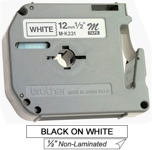 Cartucho M231 p/ rotulador, letra preta no branco, 12mm